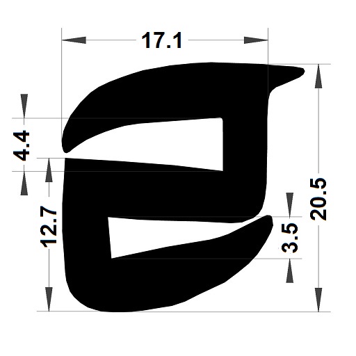 Profilé de pare-brise - 20,50x17,10 mm